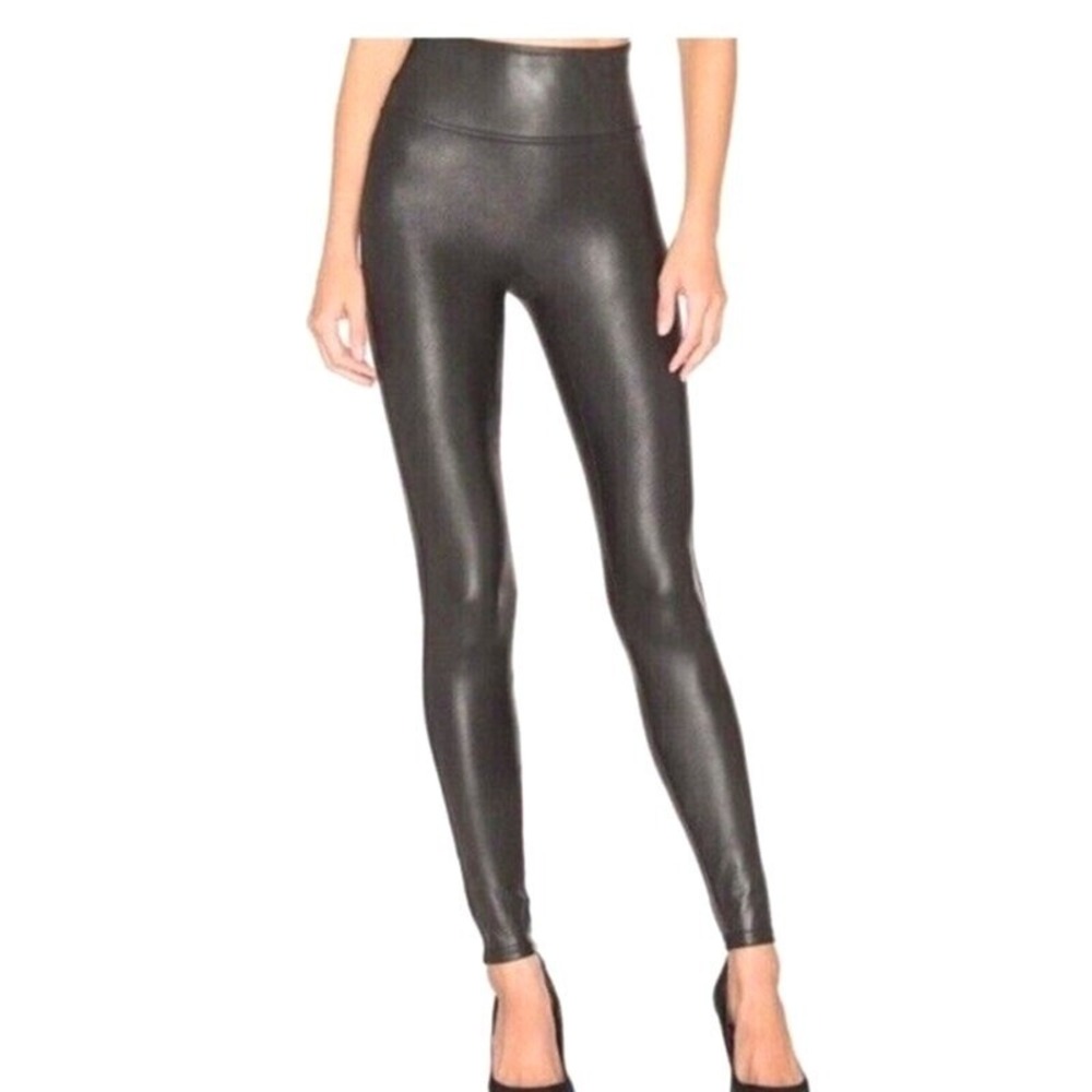 Spanx Faux Leather High Waisted Shaping Leggings Slimming Black Women Size L